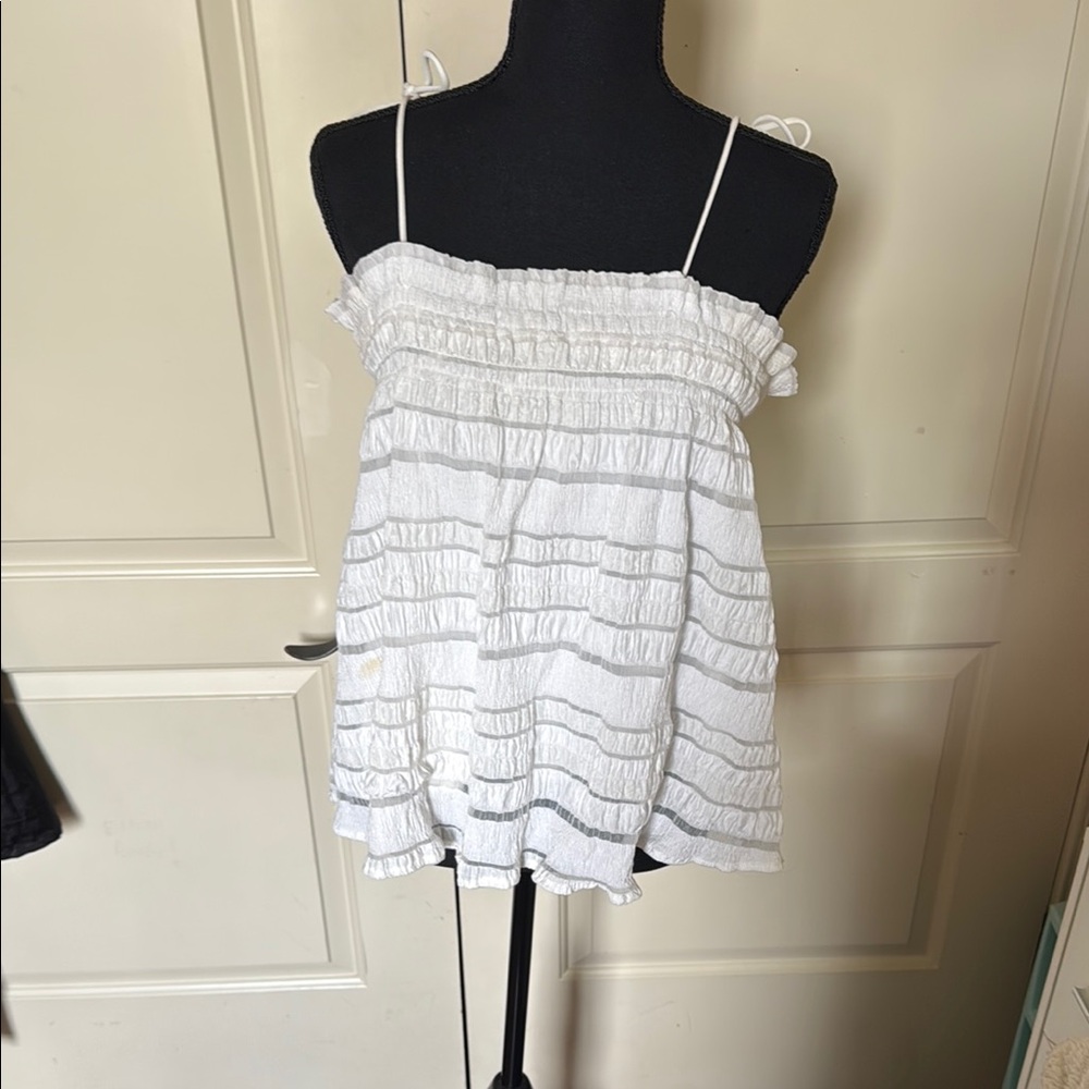 White Smocked Ruffled Camisole